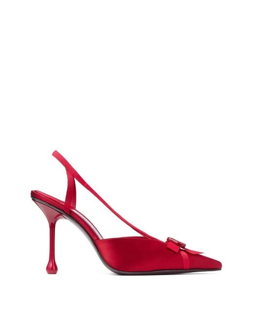 Jimmy Choo Red Faya 95 Bow-Detail Slingback Pumps