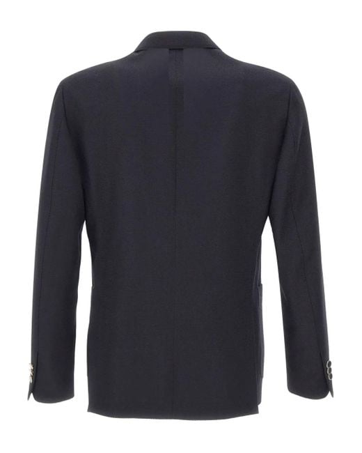 Lardini Blue Herringbone-Pattern Double-Breasted Blazer for men