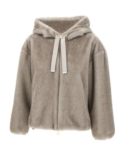 Herno Natural Drawstring-Hood Zip-Front Jacket