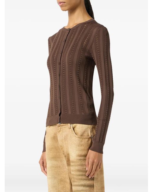 Blumarine Brown Buttoned Opernwork-Knit Cardigan