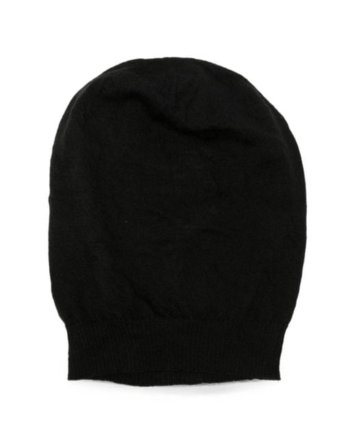 Rick Owens Black Fine-Knit Ribbed-Trim Beanie Hat