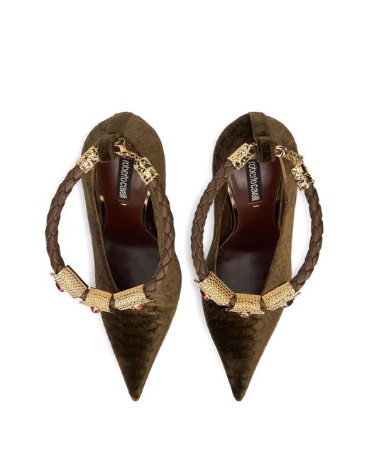 Roberto Cavalli Brown Pointed Strap Pumps