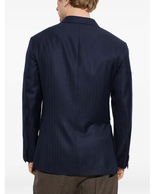 Brioni Blue Blazer Croisé À Motif De Chevrons for men