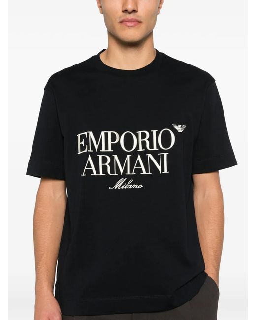 Emporio Armani Black Logo Cotton T-Shirt for men