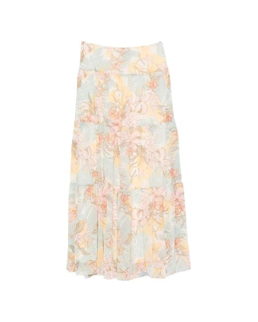 Ralph Lauren White Floral-Print Tiered Midi Skirt