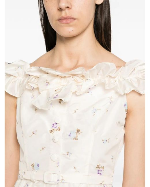 Alessandra Rich White Floral-Print Ruffled Dress