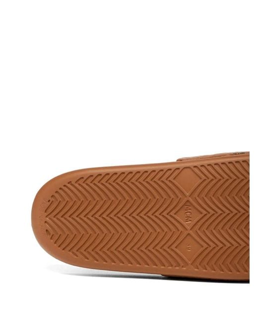 MCM Brown Monogram-Print Slides
