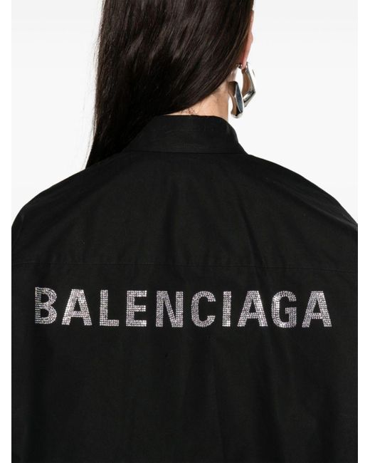 T-shirt en coton à logo strassé Balenciaga en coloris Black