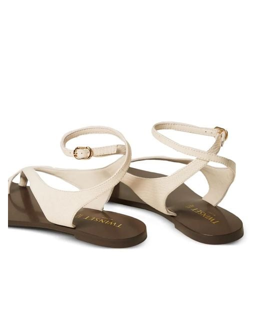 Twinset White Flat Leather Thong Sandals