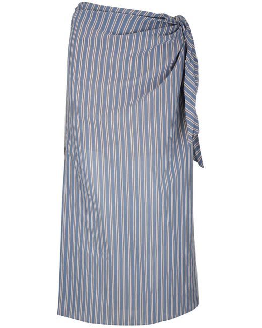 Brunello Cucinelli Women's Blue Striped Wrap Midi Skirt