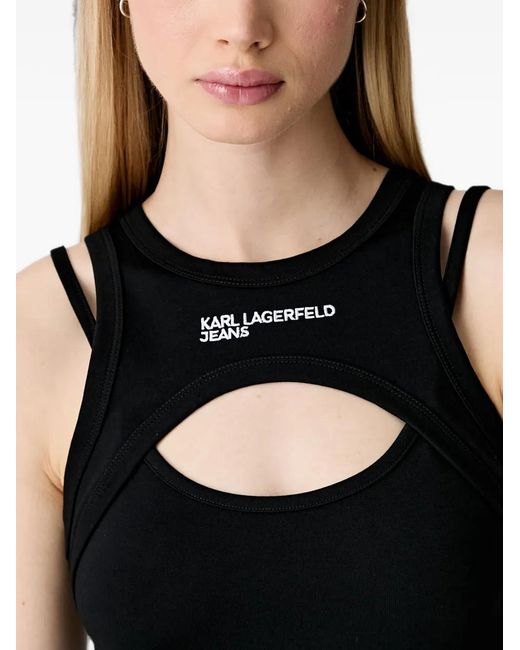 Karl Lagerfeld Black Cut-Out Logo-Embroidered Mini Dress