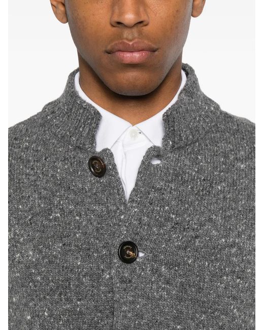 Eleventy Gray Flecked-Knit Button-Up Cardigan for men