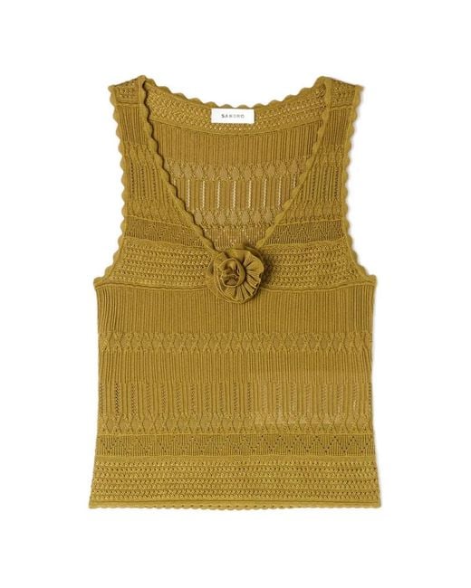 Sandro Green Floral Appliqué Knitted Top