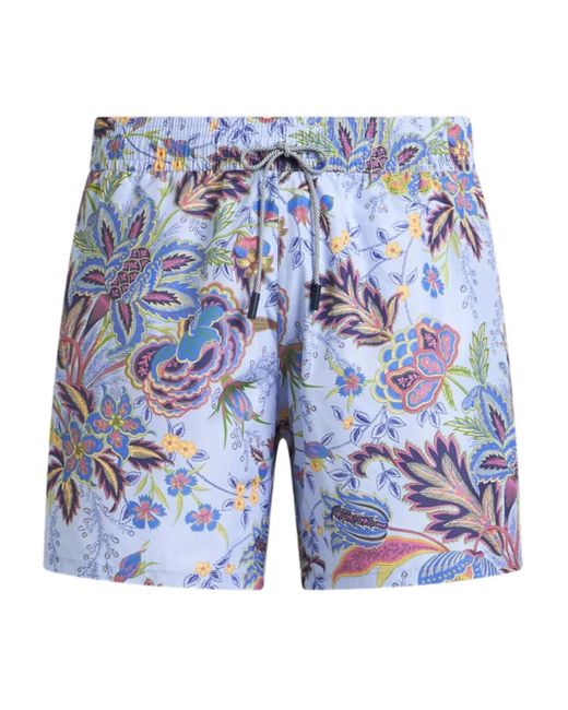 Etro Blue Floral-Print Swim Shorts for men