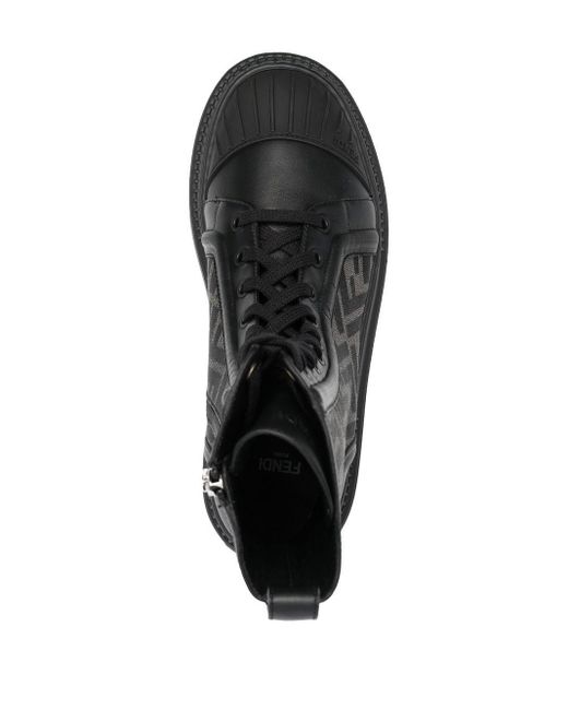Fendi Black Domino Ff Jacquard & Leather Biker Boot
