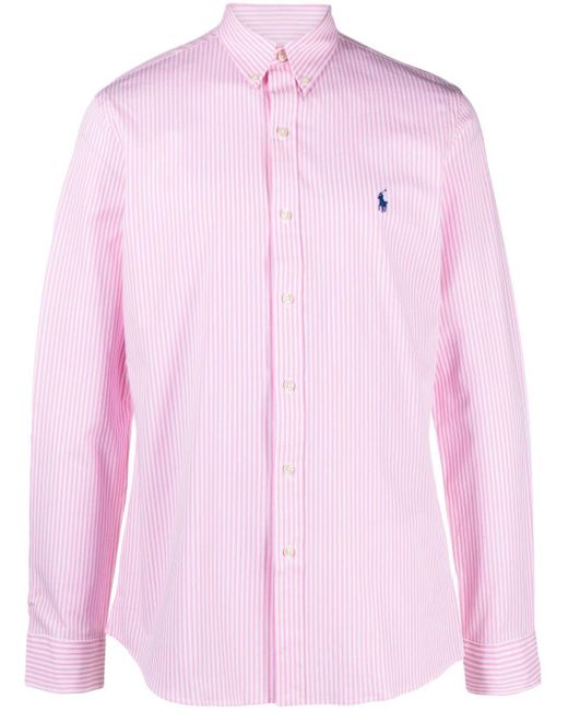 Polo Ralph Lauren Gestreiftes Hemd mit Logo-Stickerei in Pink für Herren