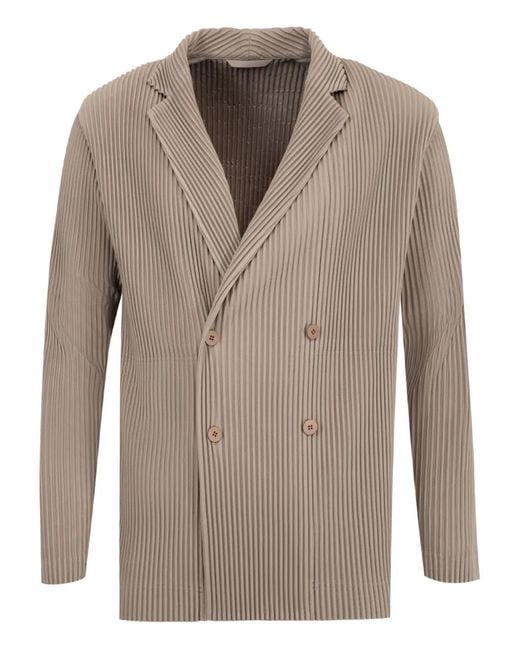 Issey Miyake Brown Pleated Double-Breasted Blazer for men
