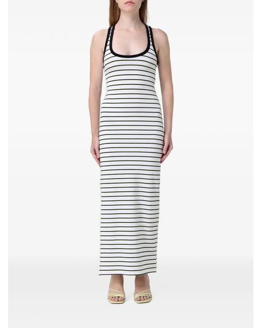 Patrizia Pepe White Striped Cut-Out Maxi Dress