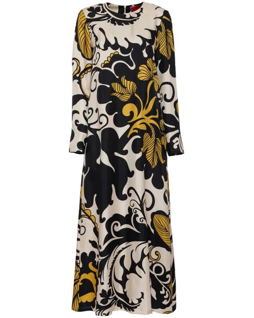 LaDoubleJ Black Graphic-Print Silk Midi Dress