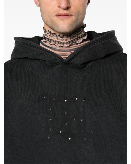 M I S B H V Black Logo-Print Cotton Hoodie for men