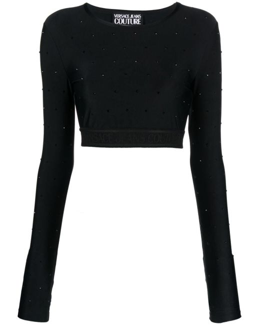 Versace Black Crystal-Embellished Crop Top