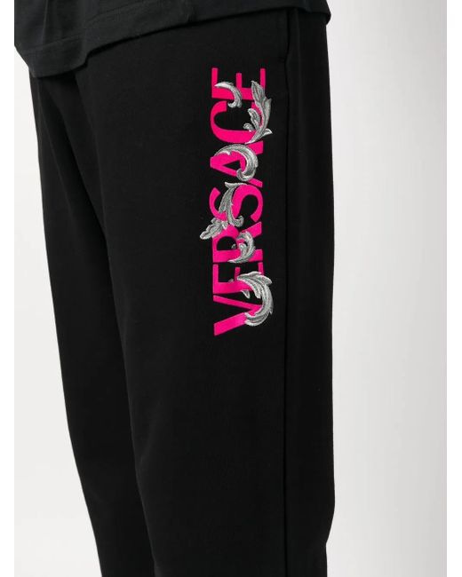 Versace Black Logo-Print Track Pants for men