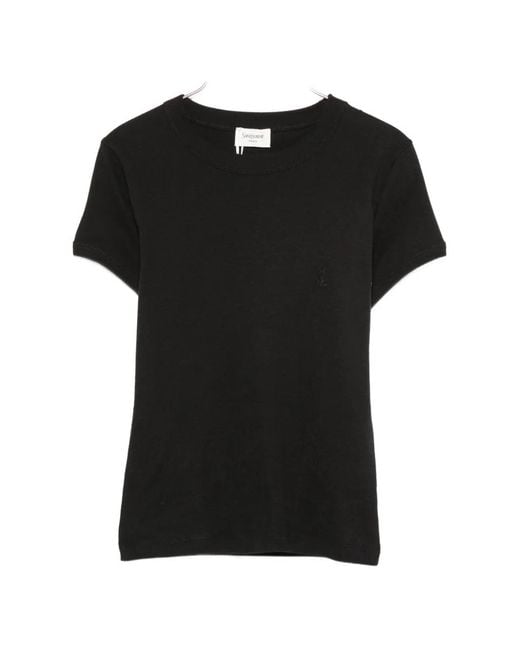 Saint Laurent Black Cassandre-Embroidered T-Shirt
