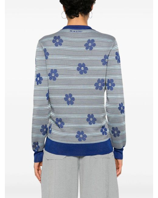 Marni Blue Floral Striped Sweater