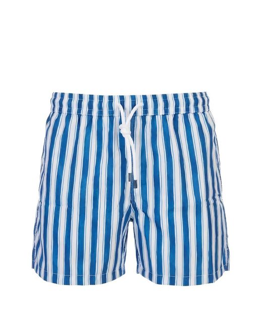 Fedeli Blue Striped Drawstring Swim Shorts for men