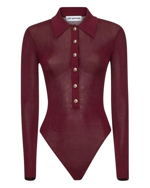 Self-Portrait Red Cotton Bodysuit
