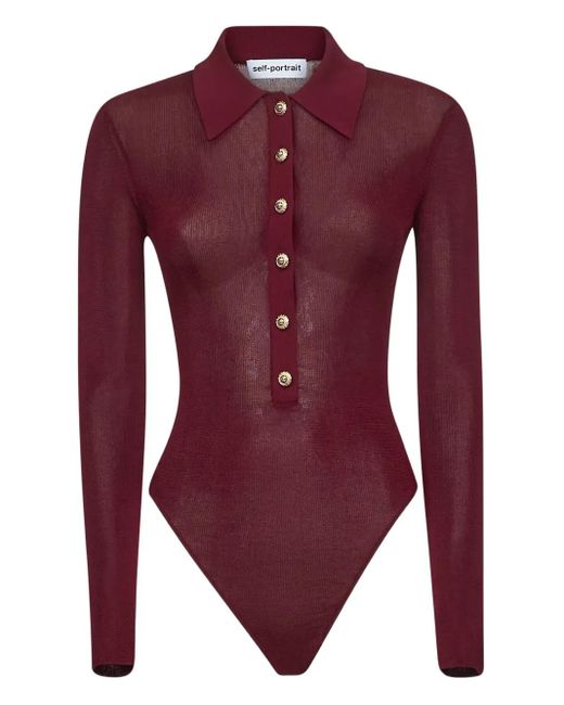 Self-Portrait Red Cotton Bodysuit