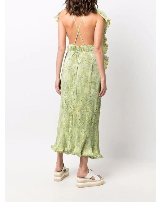Stella McCartney Green Abstract-Print Plissé Dress