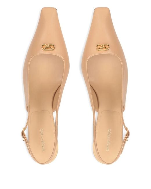 Sergio Rossi Natural Square-Toe Slingback Pumps