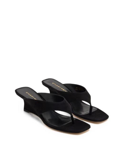 Stuart Weitzman White Suede Wedge Flip-Flops