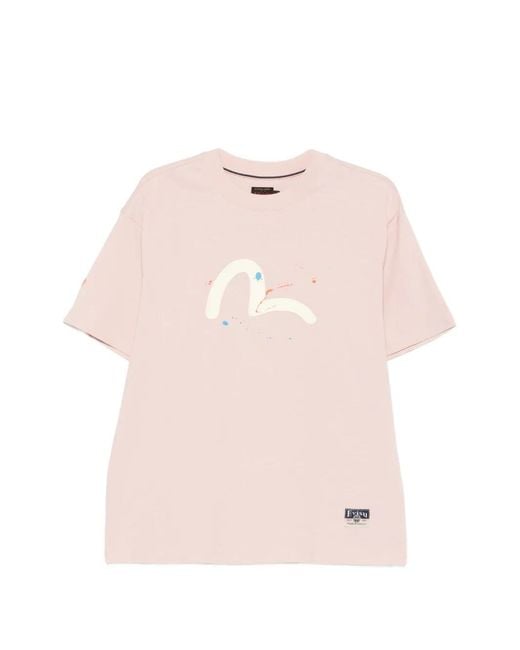 Evisu Pink Logo-Patch T-Shirt for men