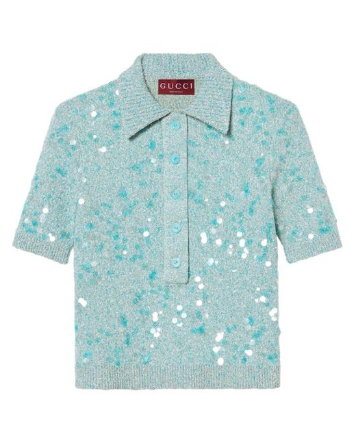 Gucci Blue Sequinned Polo Top