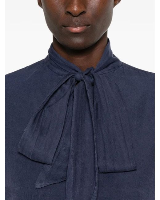 19.61 MILANO Blue Evelin Tie-Neck Long-Sleeve Blouse