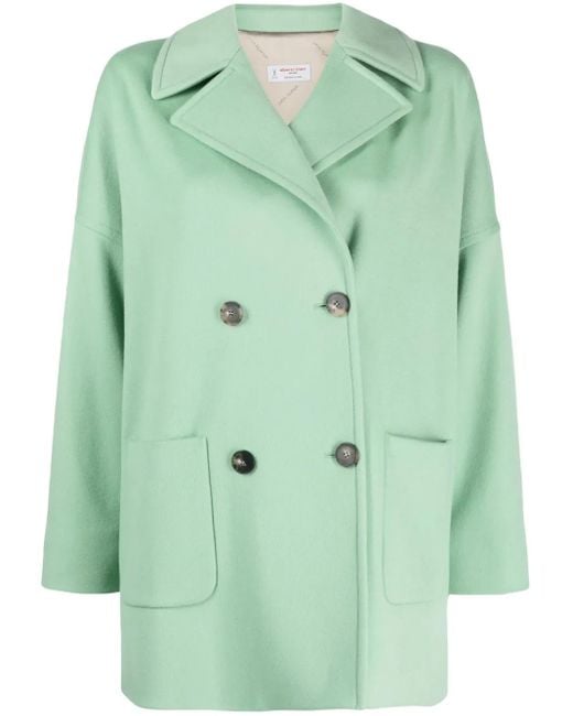 Alberto Biani Green Double-Breasted Virgin Wool Coat