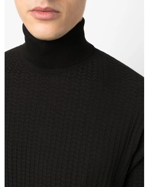 Giorgio Armani Black Roll-Neck Intarsia-Knit Jumper for men