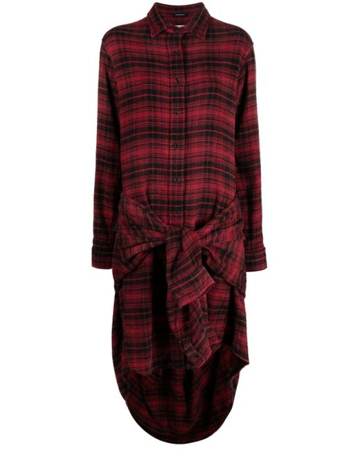 R13 Red Checked Cotton Shirt Dress