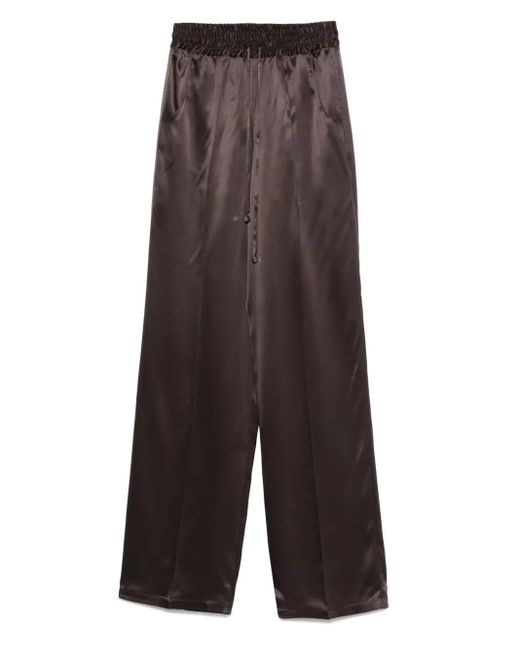 Kiton Brown Drawstring Silk Straight Trousers