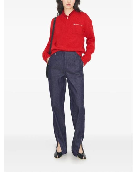 Tory Burch Red Wool V-Neck Sweater