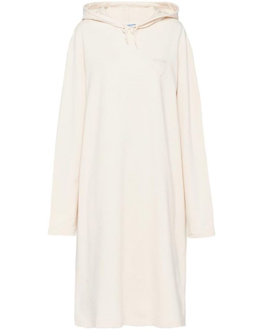 Prada White Triangle-logo Fleece Hoodie Dress