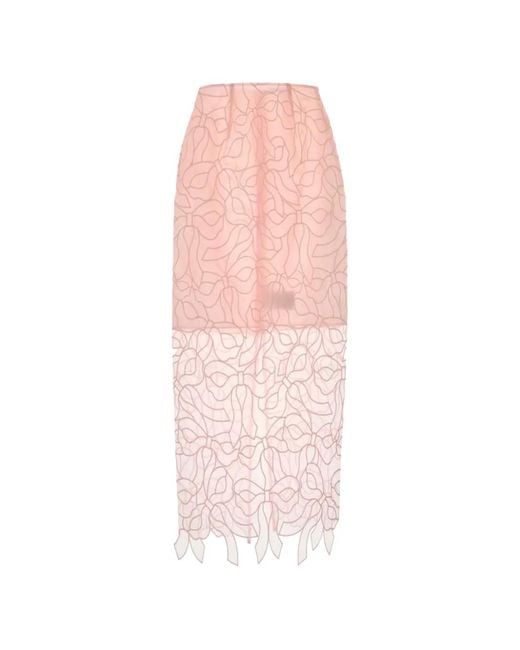 CECILIE BAHNSEN Pink Bow-Embroidered Organza Mid Skirt