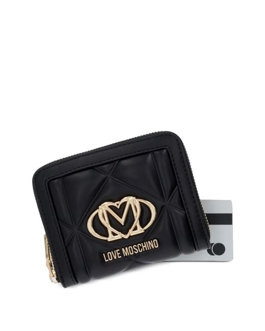 Love Moschino Black Quilted Logo-Plaque Wallet