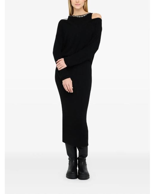 Liu Jo Black Embellished Knit Midi Dress
