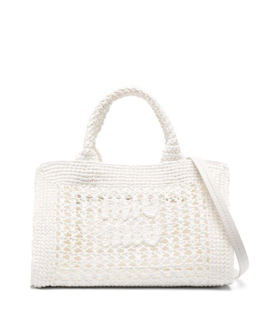 Miu Miu White Crochet Tote Bag