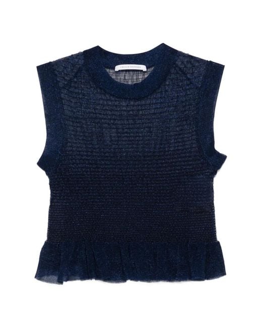 CECILIE BAHNSEN Blue Ruffled Knit Top