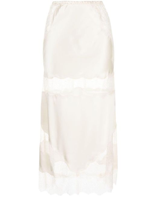 Cynthia Rowley White Lace Charmeuse Midi Skirt