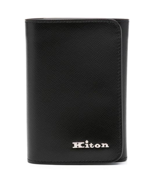 Kiton Black Logo-lettering Tri-fold Wallet for men